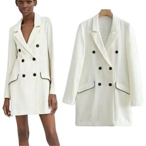 Zara Blogger Favorite Double Breasted White Blazer Jacket/Mini Dress Size M
